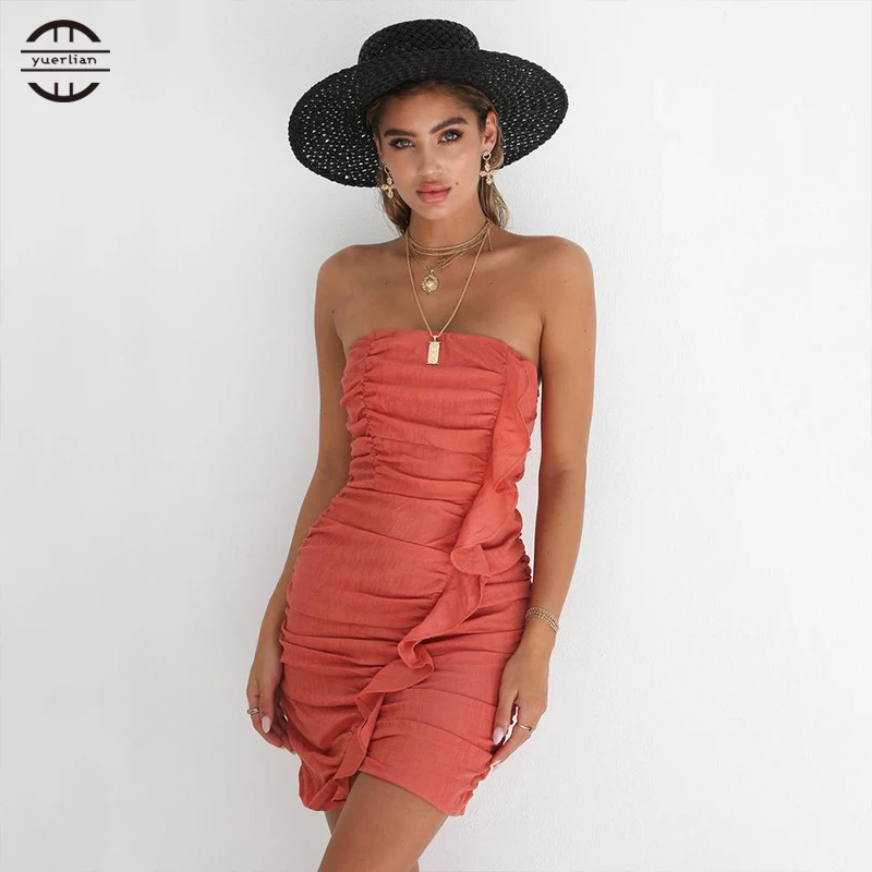 2018 Women Summer Mini Dresses irregular bodycon Sexy Ruffles Dress