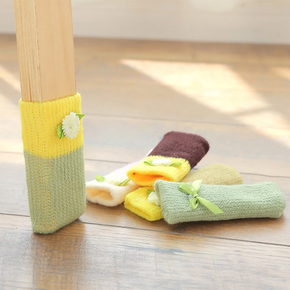 

4 Pcs/set Knit Home Flower Floor Protector Leg Sleeve Table Chair Foot Cover Socks