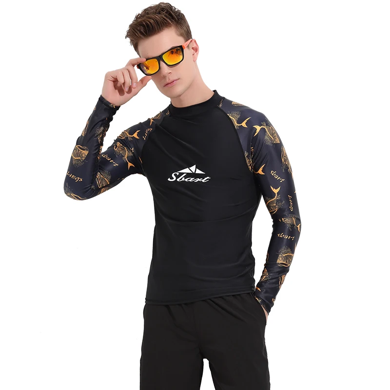 Men's Printed Rash Guard SPF 50 Tight Fit Swim Shirt Rashguard Swimwear ...