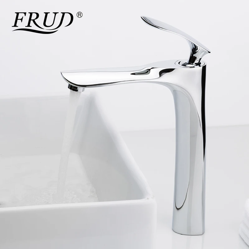 

FRUD Basin Faucets Modern Silver Bathroom Faucet Waterfall Faucets Hot and Cold Water Basin Mixer Chrome Heightening Tap Y10093