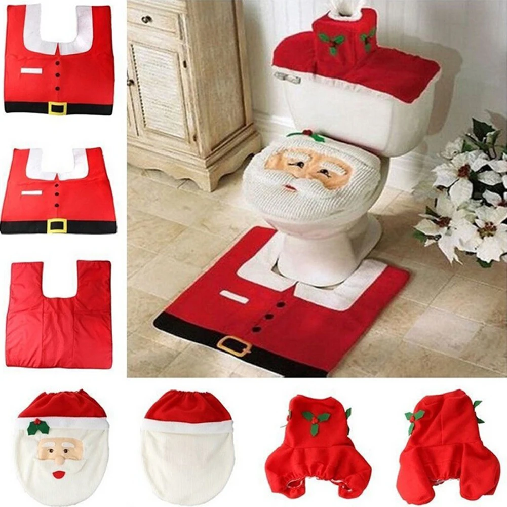 Горячая Санта Клаус крышка сиденья для унитаза Natal ванная комната набор контурный ковер Papai рождественские украшения для дома
