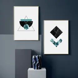 Синий мрамор геометрические плакаты на скандинавскую тему и репродукции, настенное Искусство Холст Живопись поп-арт настенные картины для