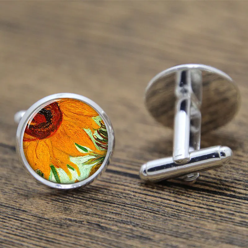 10pairs/lot Sunflower cufflinks Van Gogh Print Photo Flower Jewelry | Тематическая одежда и униформа