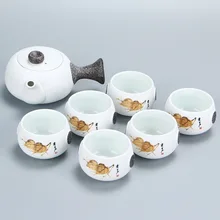 Китай Dehua снег глазурованный чайный набор наборы кленовый узор, 6 чайных чашек+ 1 чайник, Путешествия Чайный набор кунг-фу. керамическая чашка чайник. кофейная чашка