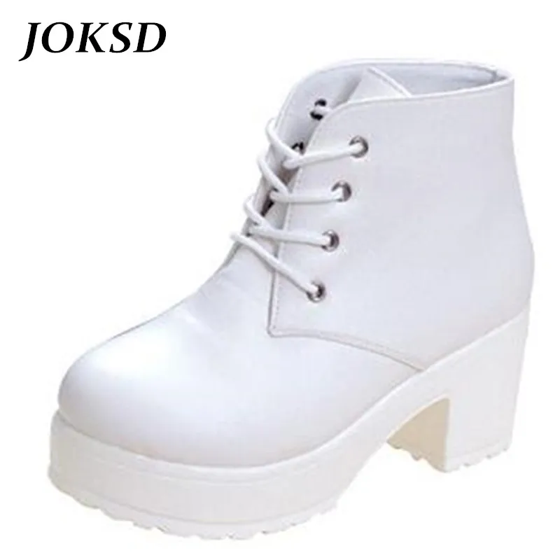 Женские ботильоны на платформе JOKSD черные и белые со шнуровкой в стиле панк рок X54