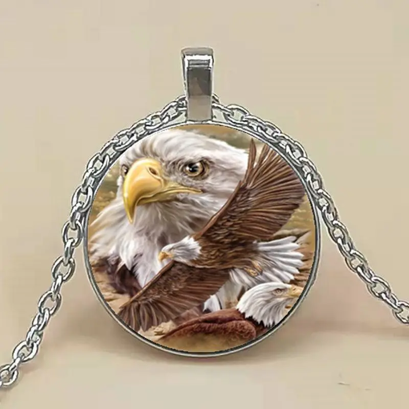 

Necklace Eagle Photo Tibet Silver Cabochon Glass Pendant Chain Necklace