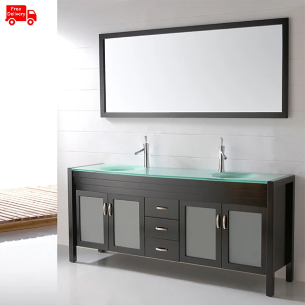 2000mm(80 inch) luxury bathroom cabinet glass double sink with glass