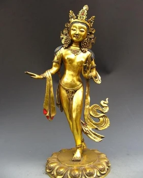 

wholesale factory Tibetan Fane Bronze Copper Gild Stand Green TaRa Guan Yin Guan Yin Buddha Statue AE1024