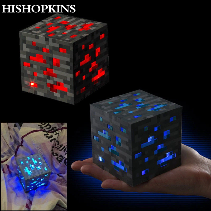 

2018 New Minecraft Light Up Led Toys Redstone Ore Square Night light LED Figure Toy Light Up Diamond Ore toyS for kids gifts