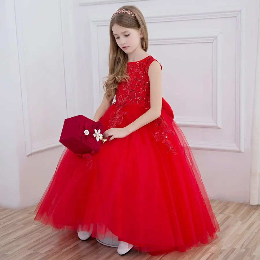 

2018 winter sequined floral girl dresses princess costume ruffles tutu kids clothes sleeveless party dress children prom dresses
