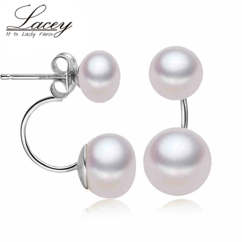 

Romantic White Pink Real natural freshwater Double Pearl Earrings for Women Fine Jewelry stud Earrings with pearl Song Hye Kyo