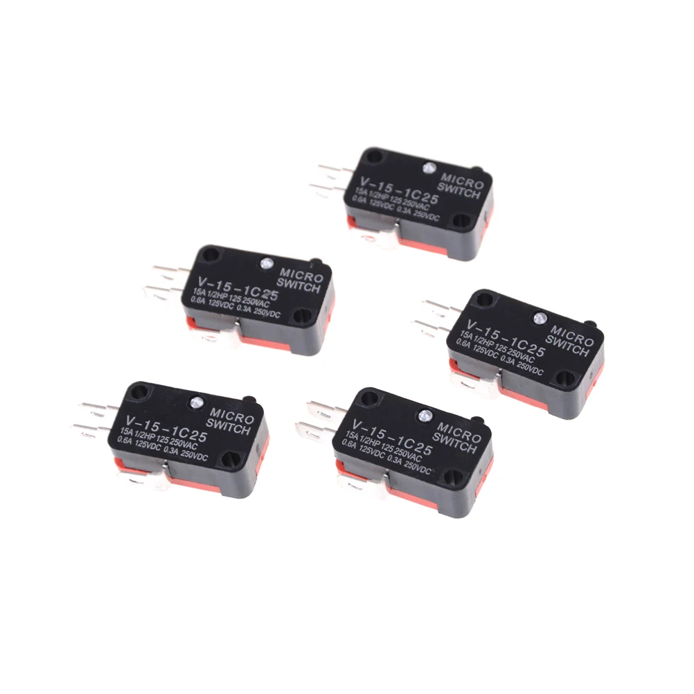 

5pcs/lot 250V 16A Microwave Oven Door Arcade Cherry Push Button SPDT 1 NO 1 NC Micro Switch V-15-1C25