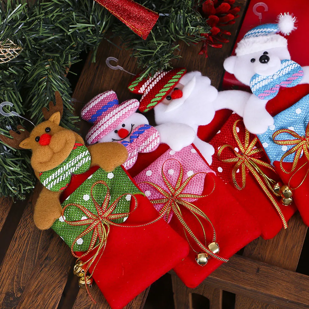 10 шт. подарочных сумки через плечо с изображениями на тему Рождества милые украшения вечерние подарок мешок, мешок для вещей, детская Рождественская елка висячий мешок