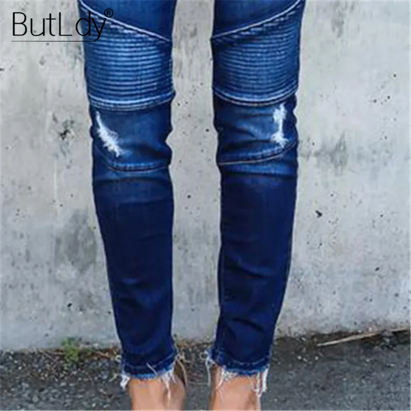 Рваные джинсы для женщин Лето карманы Тощий рваные джинсы молния стрейч мотобрюки джинсы для повседневное Карандаш Длинные Джинсовые штаны