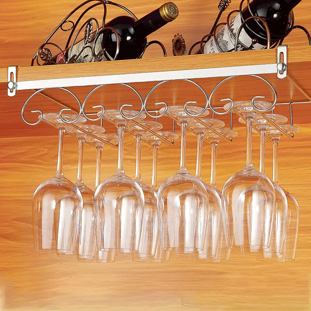 Luxury stainless steel wine rack holder Home top-loading nail-free wine glass holder European creative red wine glass shelf - Цвет: Four rows