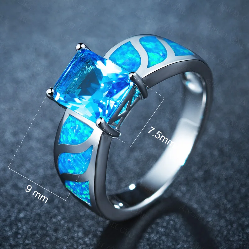 

2019 925 jewelry New Crystal from Austrian Angel Girl Simple Ring Round Blue Fire Opal Rings for Women Trendy Engagement