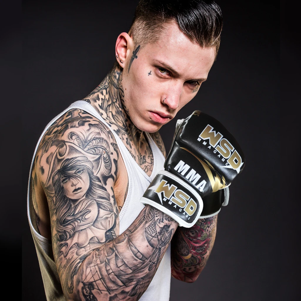 Перчатки MMA для мужчин полупальцевые перчатки из ПУ Кики бокса каратэ Муай Тай