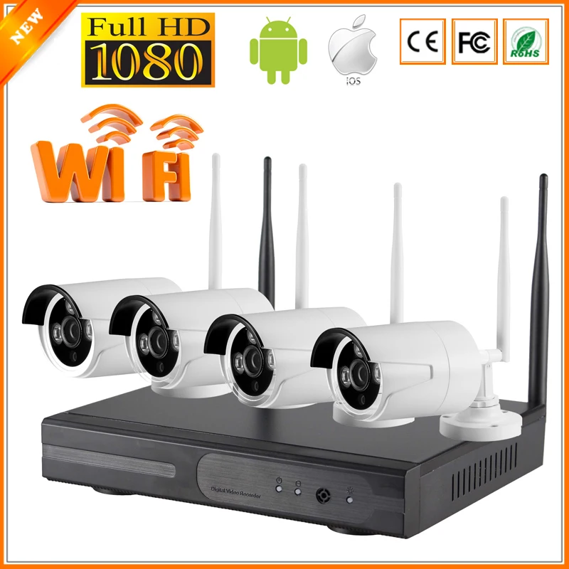 BESDER FULL HD 1080P Real P2P Plug & Play 4 Channel CCTV Wifi Kit 4CH 1080P Wifi NVR 4PCS IR Night Outdoor 1080P IP Camera