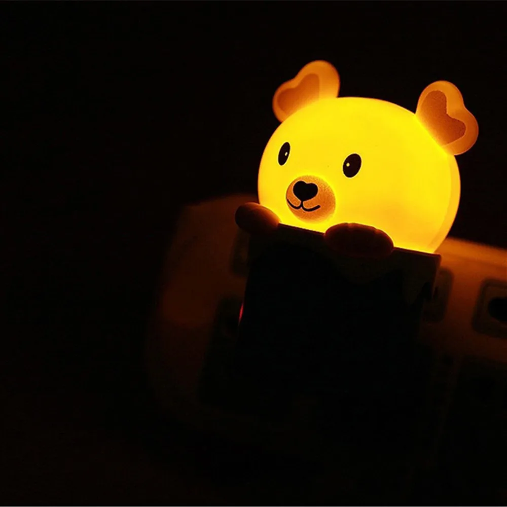 Light Sensor Control Bear LED Night Light 110V 220V Cartoon Mini Animal Bedroom Bedside Lamp for Children Kids Baby US EU Plug