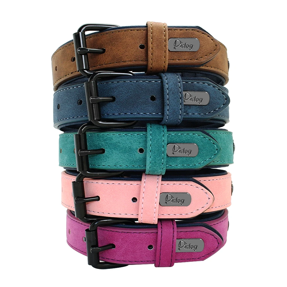 Soft Dog Collars Leather Padded Big Dog Pitbull Bulldog Collar