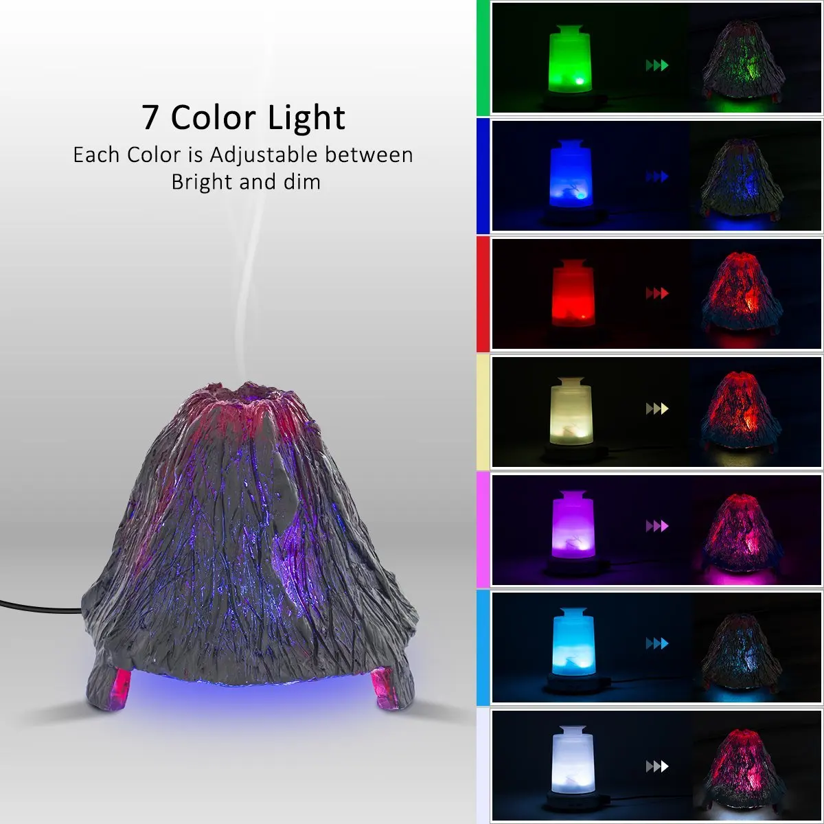 

High Quality LED 7 Changing Color Creative Volcano Air Humidifier Essential Oil Aroma Diffuser Aromatherapy Fragrance Air Purifi