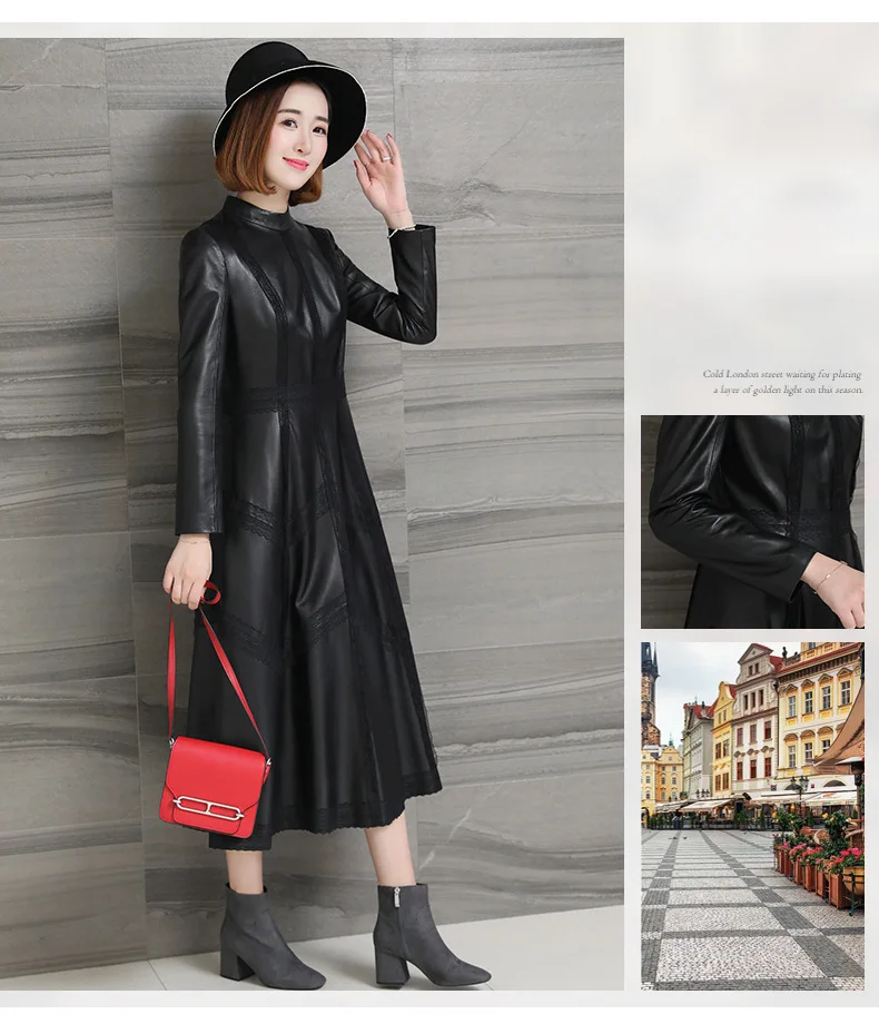Женское меховое пальто, куртка из натуральной кожи, женская одежда, корейское винтажное длинное пальто, элегантное черное Chaqueta Mujer ZT2149