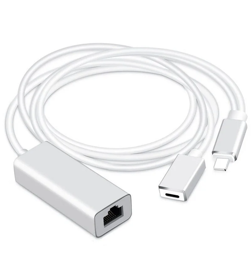1 м 100 Мбит/с адаптер Ethernet зарядный кабель для RJ45 Ethernet LAN Проводная Сетевая связь для IPhone XS MAX XR X 5 6 7 8 PLUS для iPad - Цвет: Silver