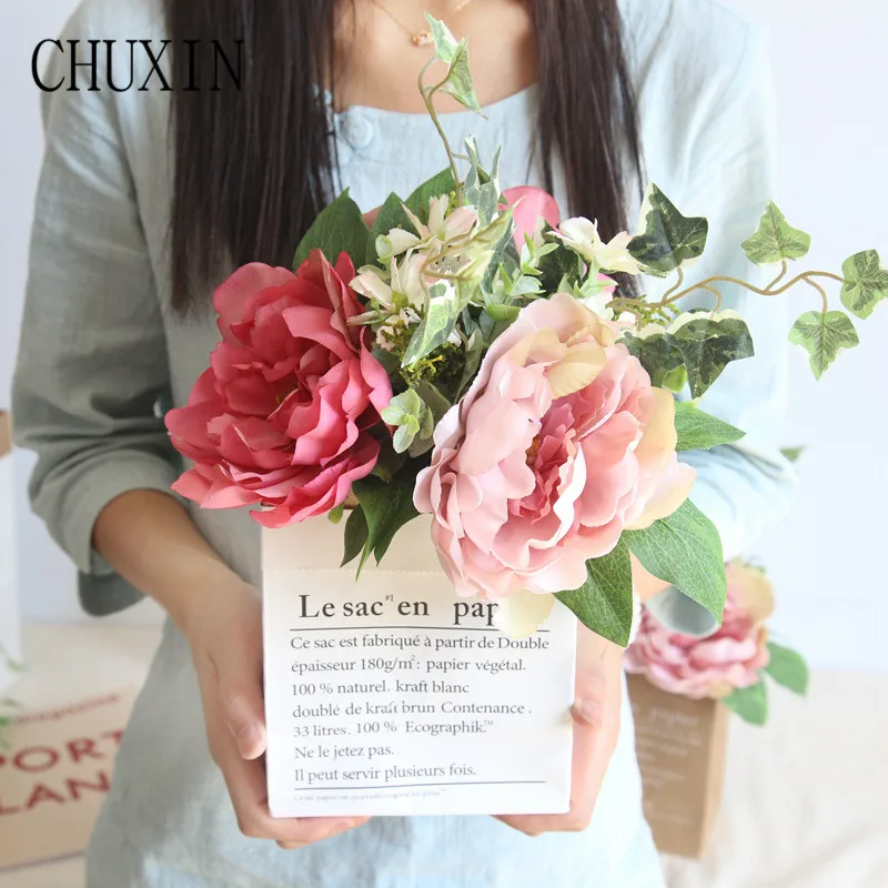 Artificial Silk Flower Peony Pink Wedding Bouquet Home Decor Indoor Scene Hot