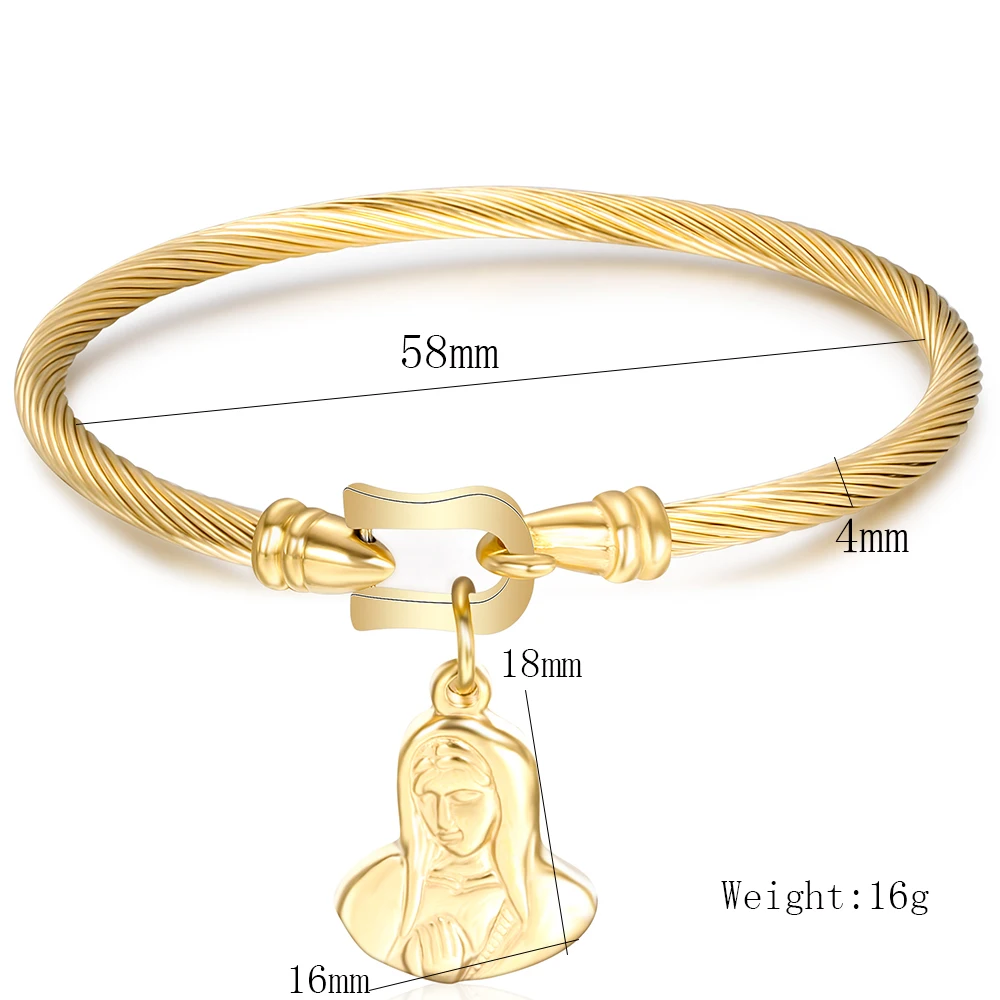 Gold-color Cuff Charm Bracelets& Bangle For Women Stainless Steel Wire Pulseira Jewelry