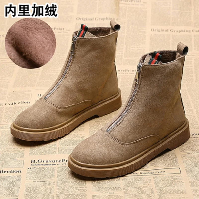 Avant Hiver La Nouvelle Velours Automne Version noir Et Femmes Beige De Fond Martin Bottes Chaussons Coréenne Le Plat Zipper Plus IYbgv7f6y