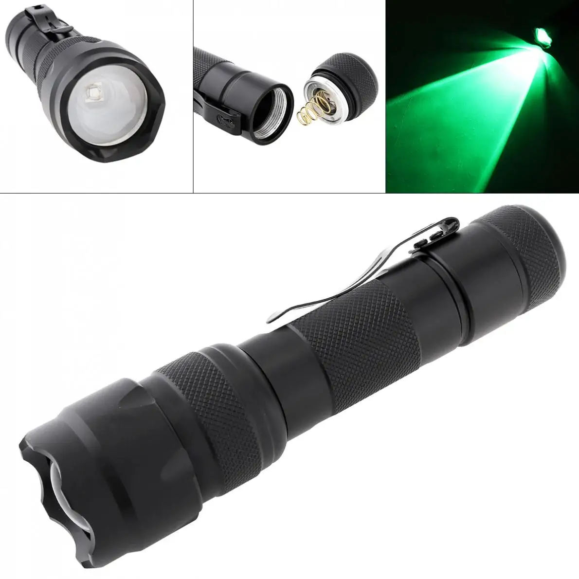 

LED Zoom Flashlight Tourch 502B 18650 Mini Green Light XML T6 LED 1200 Lumen Waterpproof for Fishing Hunting Camping Cycling