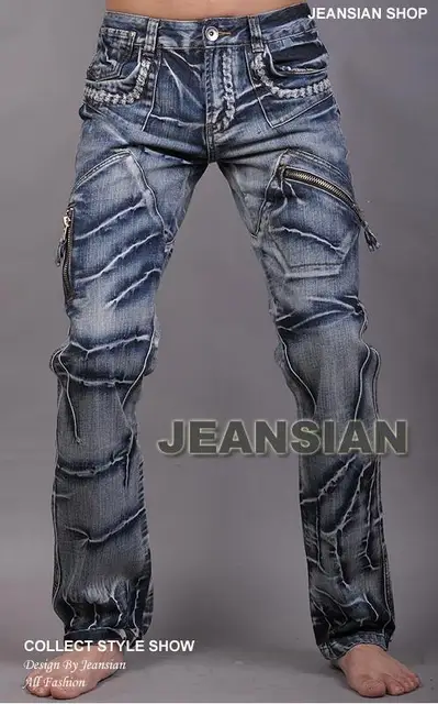 Cheap Zipper 2016 Straight jeans man pants slim fashion mens denim jeans motorcycle Cat whisker true jean men long trousers splice
