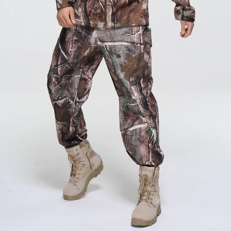 Водонепроницаемая куртка из мягкой кожи акулы или брюки, Мужская тактическая камуфляжная куртка, осенне-зимнее пальто, военная армейская одежда - Цвет: leaf camo pants