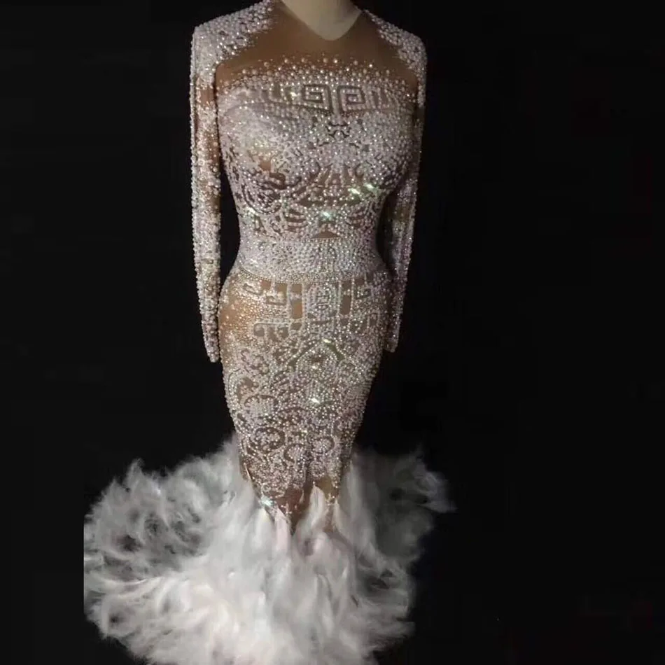 Ким платье белое перо Кристалл Бриллианты свадебное платье вечернее платье