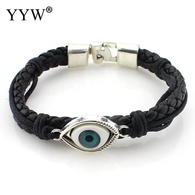 

Evil Eye Bracelet Charm Leather Waxed Cotton Men Wristband Bracelets For Women And Girls Bracelets & Bangles