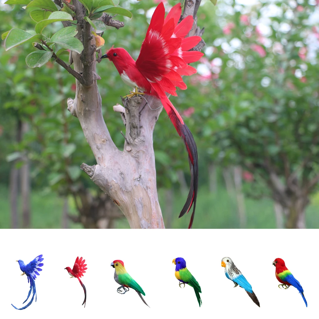 Artificial Xmas Colorful Feathered Birds Parrot, Magpie Tree Decorations Craft Ornaments PE Plastic+ Artificial Feather