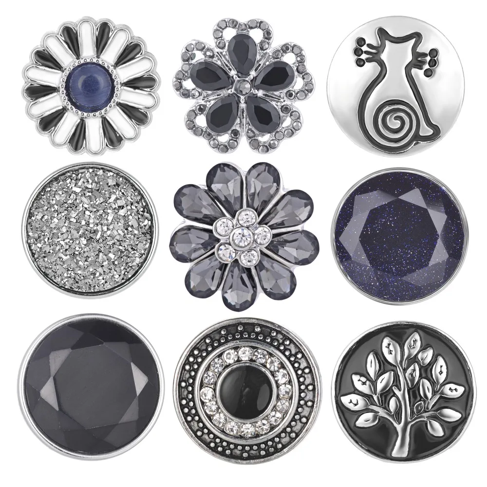 

20pcs Mix Pack Newest Styles Grey Series GingerSnaps 18mm Snap button Charms Snap Jewelry VN-1984*20