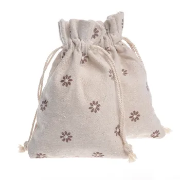 

50pcs/lot 10x14cm Brown Flower Cotton Bags Sack Wedding Favor Drawstring Gift bag Cute Jewelry Charms Packaging Small Bag