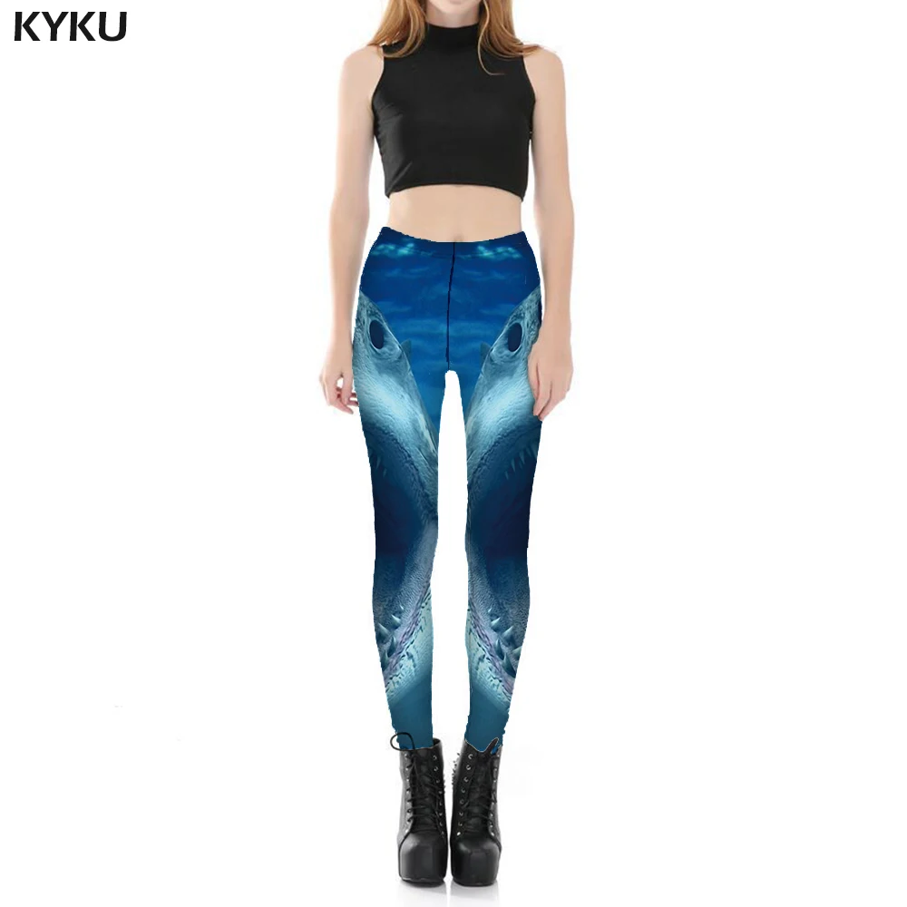 

KYKU Shark Leggings Women Animal 3d Print Fishinger Sexy Tropical Printed pants Harajuku Elastic Womens Leggings Pants Casual