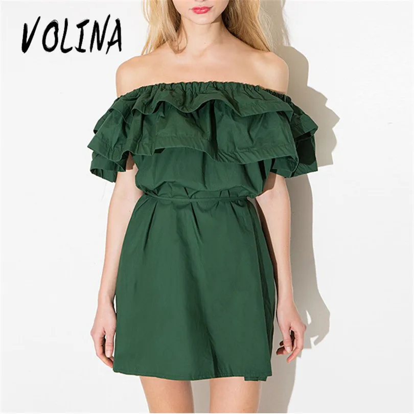 VOLINA Sexy Dress С Плеча dress for Women 2017 оборками платья зеленый mini Лето плюс размер vestidos