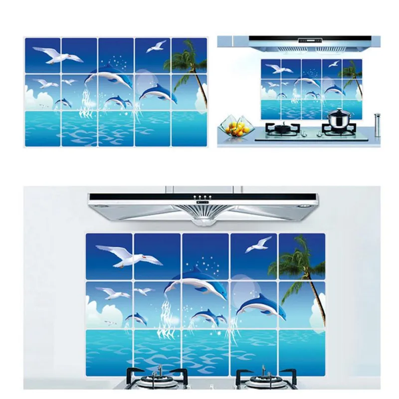 Wallpapers for kitchen decor for home   Dolphins Animal Removable Art Mural Home Wall Sticker Drop shipping product     X0718#3001