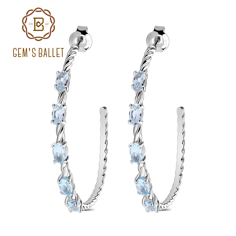 Gem's Ballet 2.94Ct Овальный натуральный Небесно-Голубой топаз драгоценный камень серьги-кольца 925 пробы серебряные ювелирные изделия для женщин Свадебные