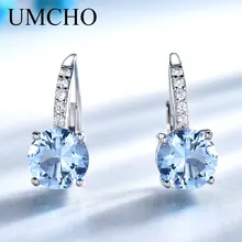 UMCHO, Твердое Серебро, 925, ювелирное изделие, круглый, создан, нано голубой топаз, клипсы, серьги для женщин, подарок на день рождения, очаровательные ювелирные изделия UMCHO, Твердое Серебро, 925, ювелирное изделие, круглый, создан, нано голубой топаз, клипсы, серьги для женщин, подарок на день рождения, очаровательные ювелирные изделия