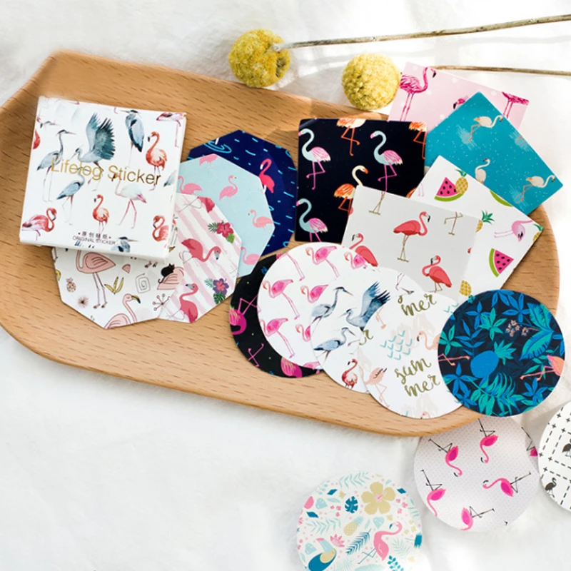 

Fashion 45PCS/Box Mini Photo Decorations DIY Wedding Scrapbooking Flamingo Decoration Birthday Party Flamingo Stickers Cute