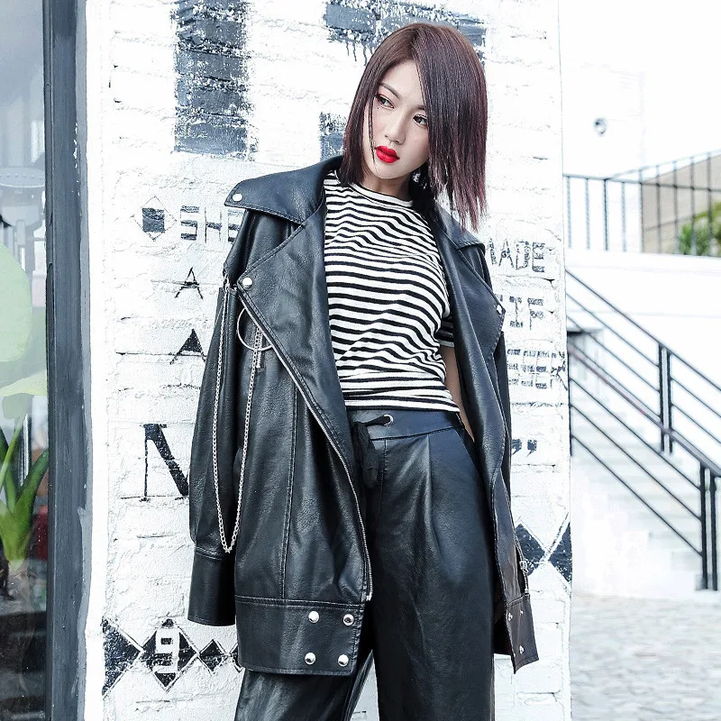 Bf Dt0108 Femmes Conventional Veste Long Add Black Manteau Hiver black Grande Lâche Pu Printemps Style Automne Mediun En Cuir Moto Taille Cotton 4OaWUr4