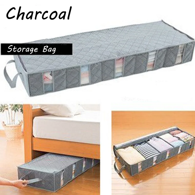 Charcoal 53L Carpet Stuff Quilt Storage Organizer Box Bins Clear