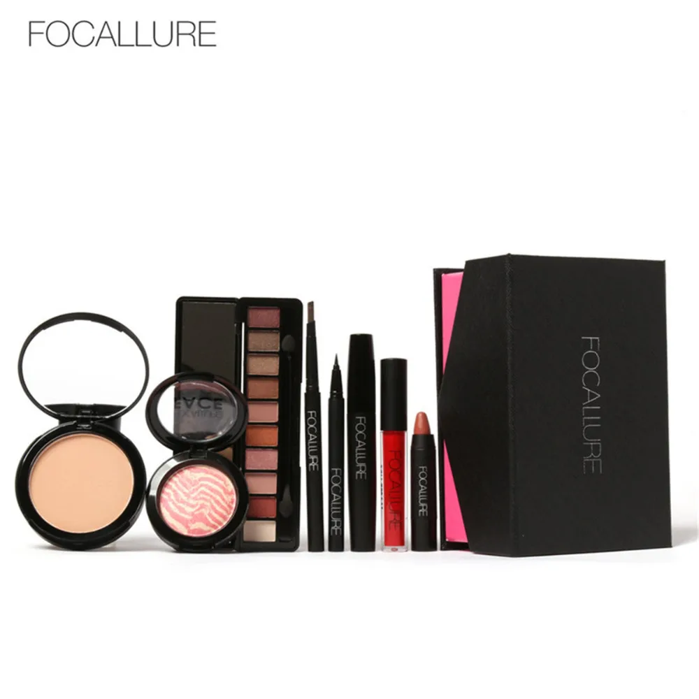 

8Pcs Cosmetics FOCALLURE Makeup Set Powder Eye Makeup Eyebrow Pencil Volume Mascara Sexy Lipstick Blusher Tool Kit for Daily Use