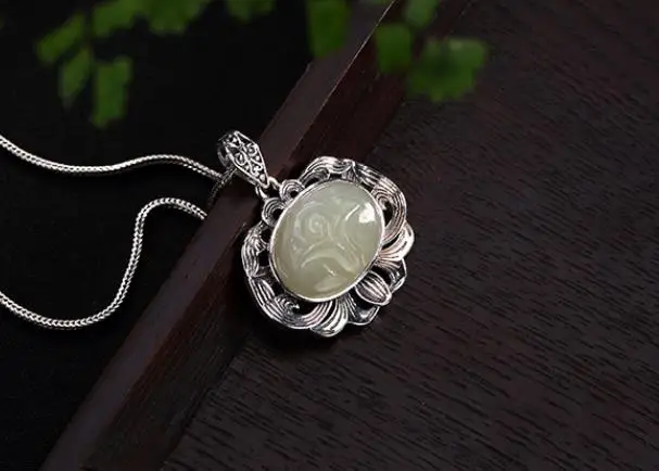 

Sterling S925 925 silver Pendant Necklace flower natural stone trendy 28*30mm