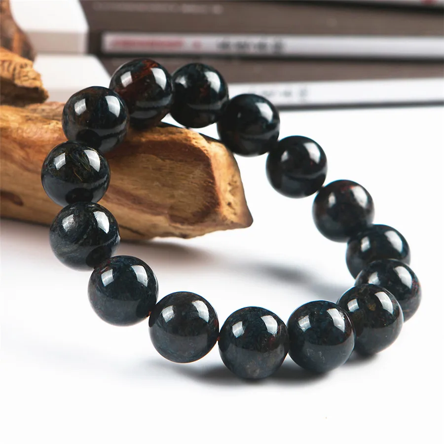 

Genuine Blue Natural Pietersite Bracelets For Women Men Stretch Crystal Round Bead Bracelet 14mm