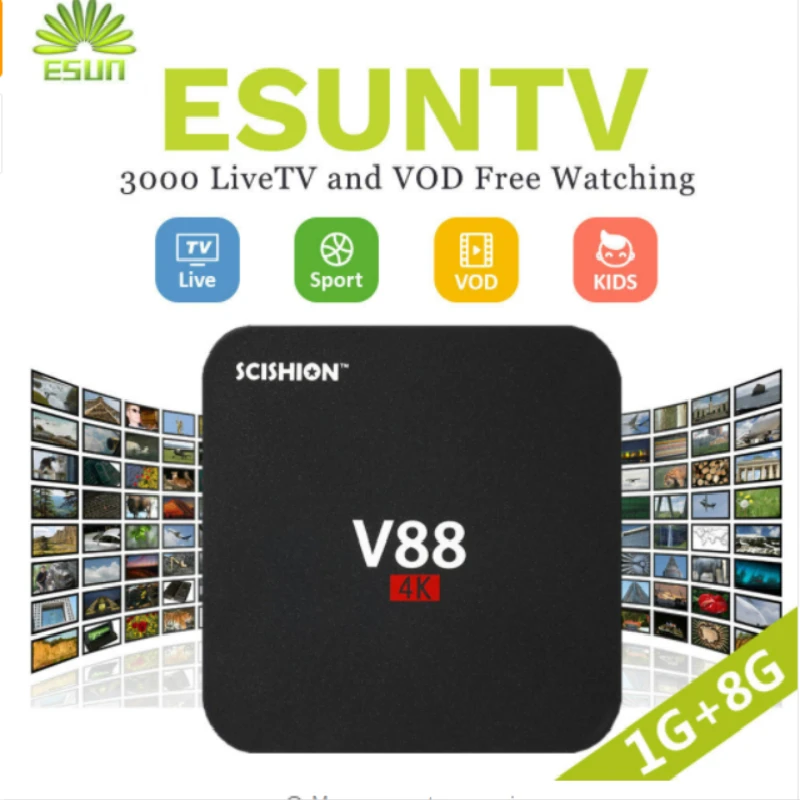

V88 Android TV Box With 1 Year ESUNTV configured Arabic/Europe/French/Italy/Portugal IPTV Set top box media player